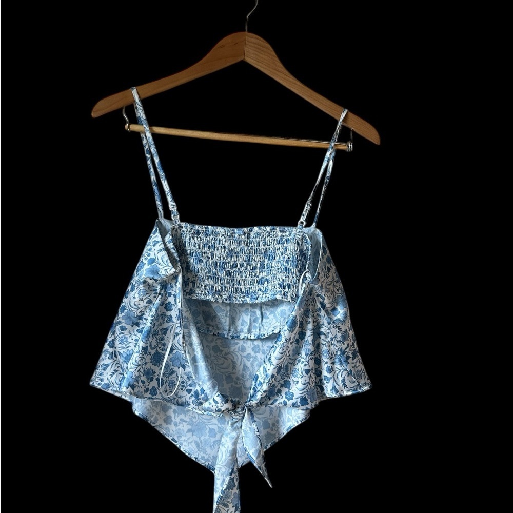 Floral Blue Spaghetti Strap Top - Picture 2 of 4